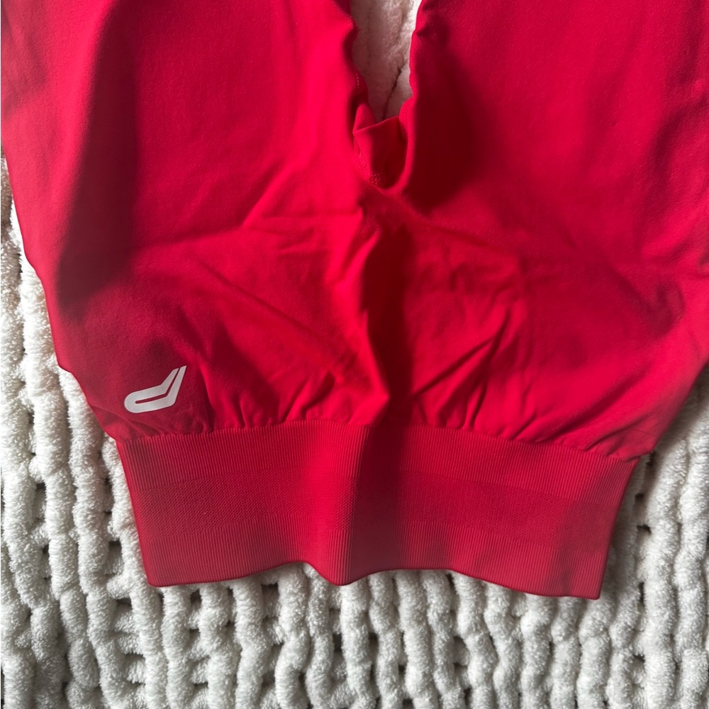 Red Leggings Solid Fabric Pants - image 2